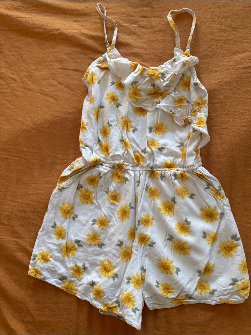 abercrombie kids White Sunflower Print Ruffle Romper